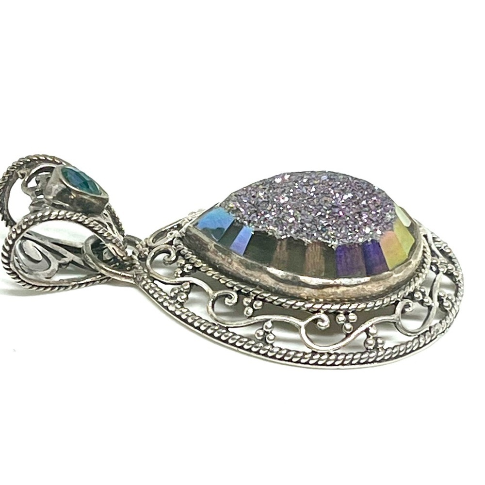 Sajen Peacock Druzy Quartz 925 Pendant - Picture 2 of 4